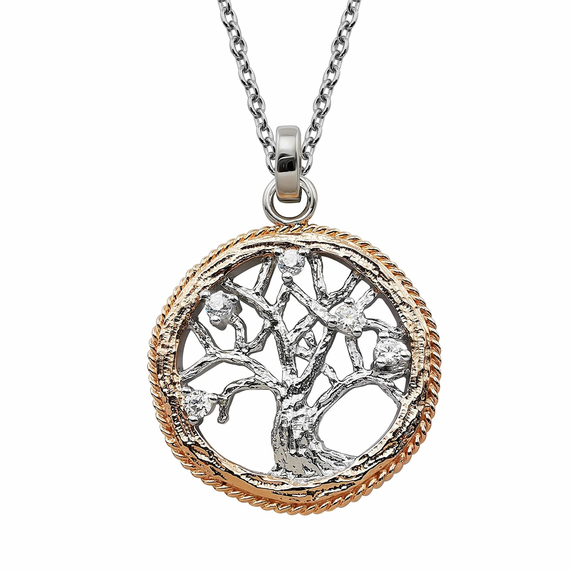 Premium Halskette Damen/Herren Baum des Lebens aus 925 Sterling Silber mit Zirkonia teilweise Rosegold - Sternvoll Jewelry