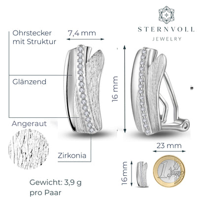 Schmerzfreie Ohrclips aus 925 Sterling Silber mit Zirkonia für Damen ohne Ohrlöcher (Silber) - Sternvoll Jewelry