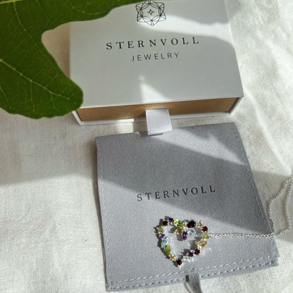 Sternvoll® Damen Halskette aus 925 Sterling Silber mit Bunten Edelsteinen Blau Topas Citrin Granat Amethyst Peridot in Herzform - Sternvoll Jewelry